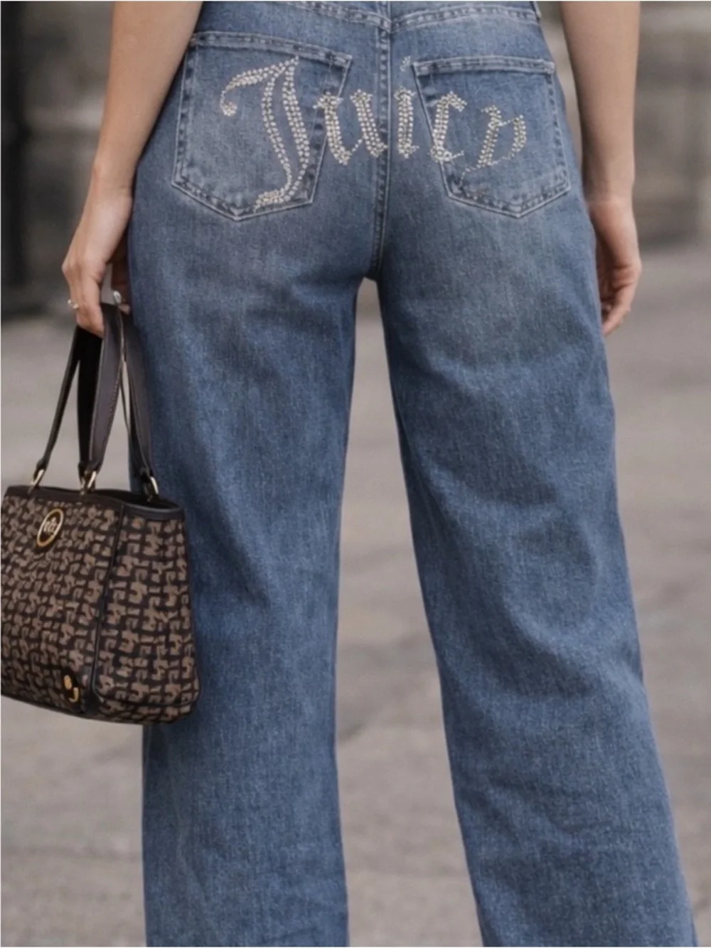 Juicy Couture lunita high rise wide leg jeans rhinestone bejeweled NWOT size 26